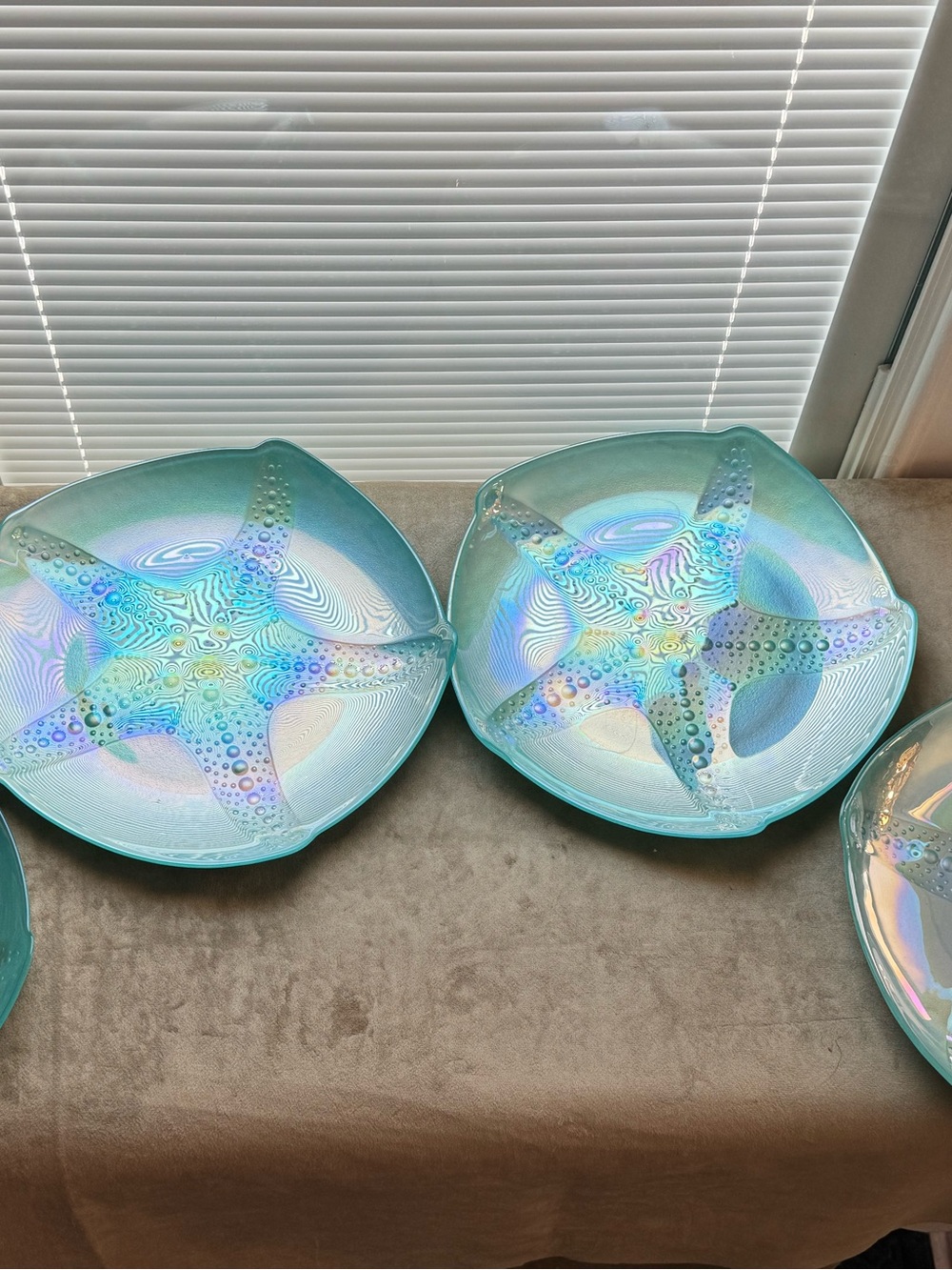 Iridescent Aqua Starfish Decorative Glass Bowl - Home Art